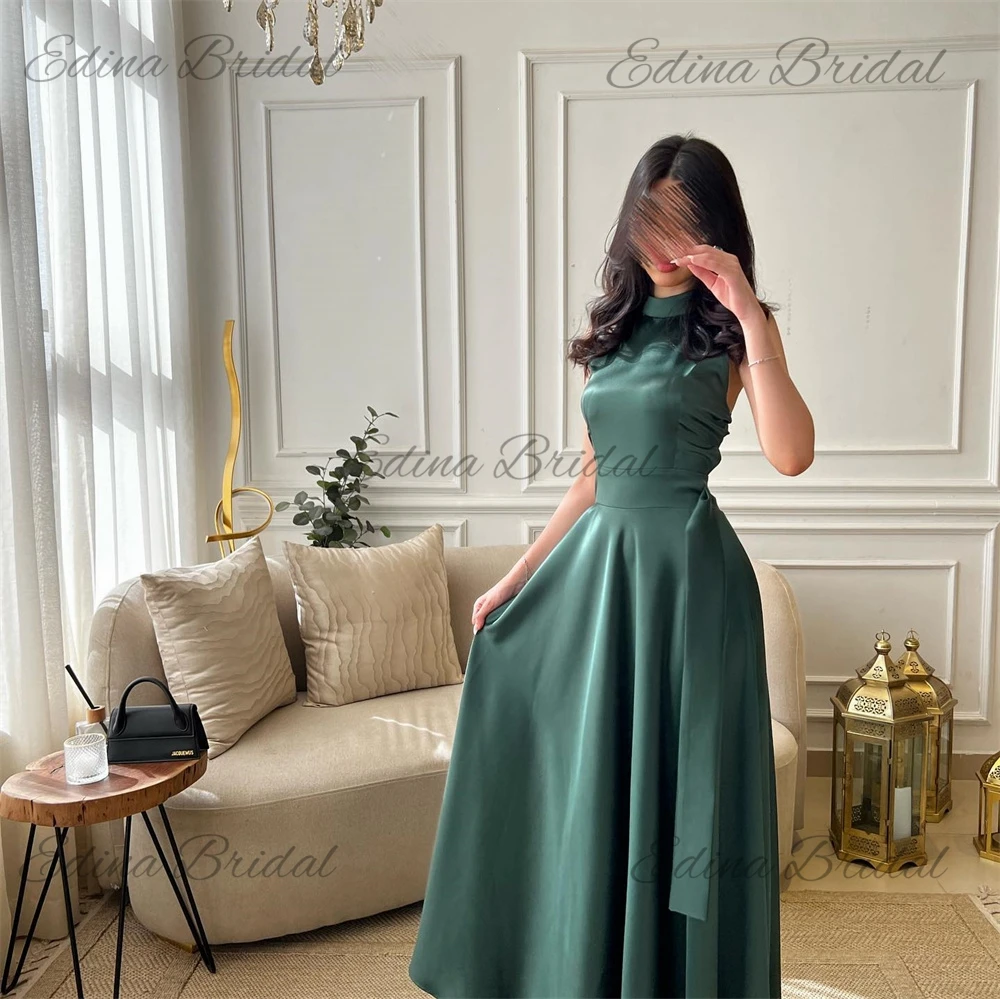 A-line Sleeveless Pleat High Prom Gown Hollow Out Solid Color Elegant Evening Party Dresses for Women فساتين سهرة فخمه