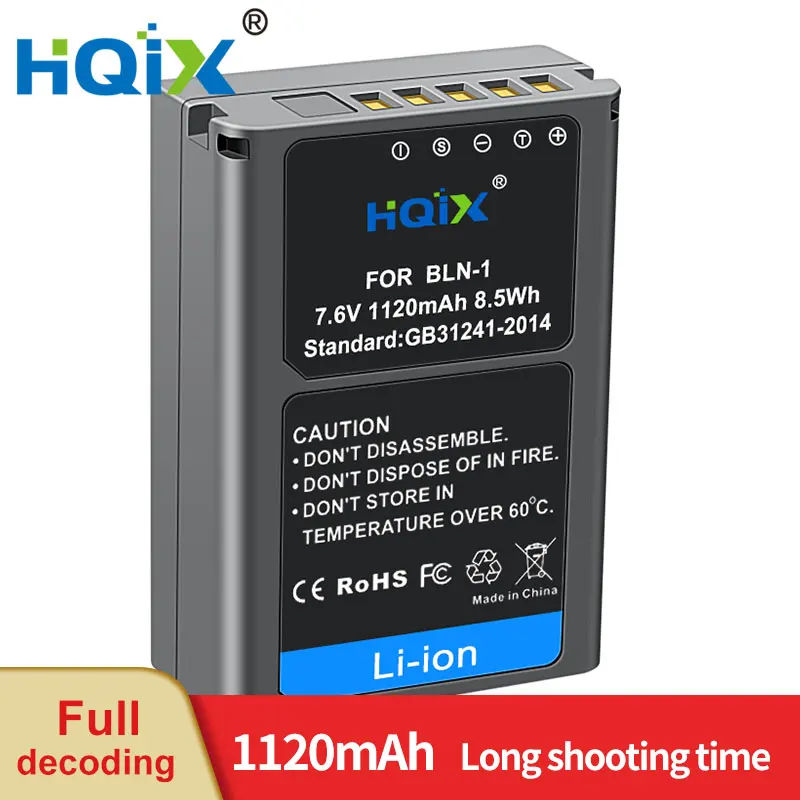 HQIX for OLYMPUSE-M1 PEN-F P5  E-M5 Mark Ⅱ Camera BLN-1 USB Charger Battery