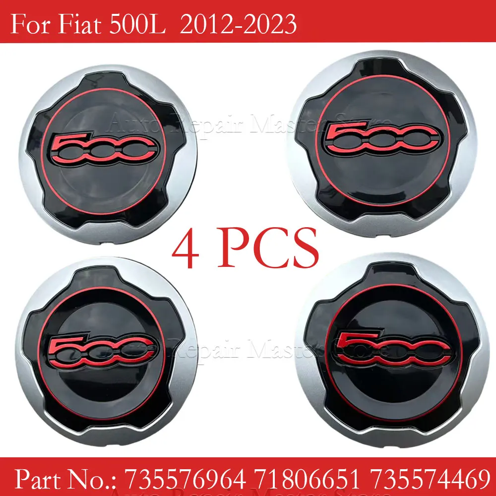 Silver/Red 4PCS Hubcap Wheels Centre Hub Caps For Fiat 500L 2012-2023 735576964 71806651 735574469 Dust Cover