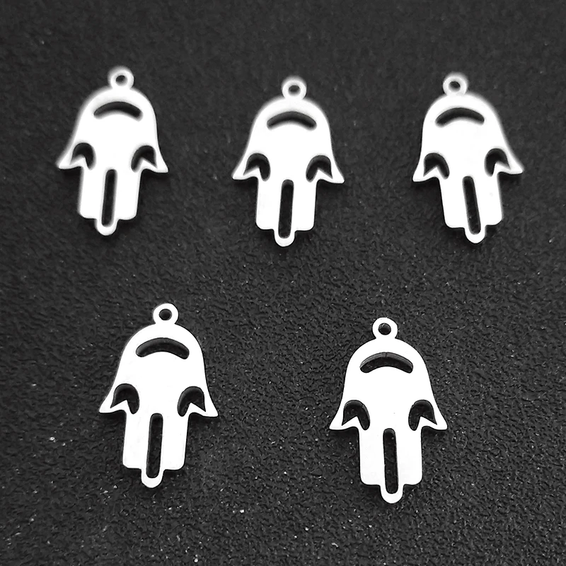 5PCS Hamsa Hand of Fatima Pendants for Jewelry Making Supplies Stainless Steel Silver Color Diy Earring Necklace Bracelet image 4