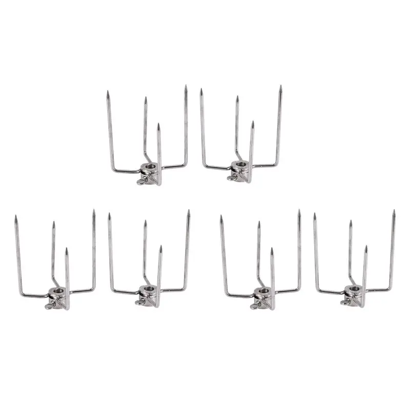 6Pcs BBQ Rotisserie Meat Forks Clamp Grill Meatpicks Stainless Steel Barbecue Skewer-AT36
