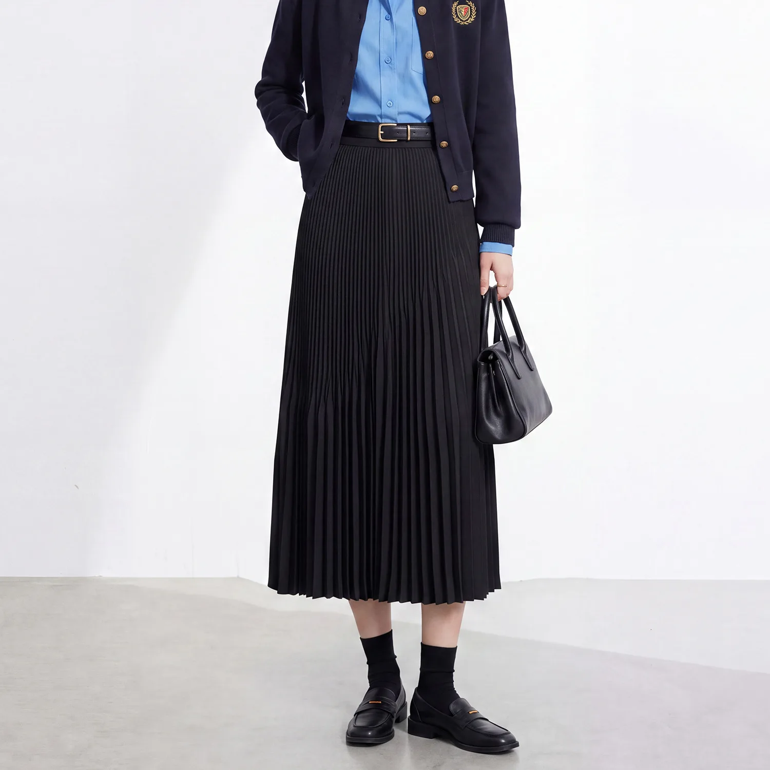 Miyake High-end Pleated Pleated Skirt, Loose High-waisted A-line Skirt, Slim Mid-length Autumn and Winter Skirt for Women
