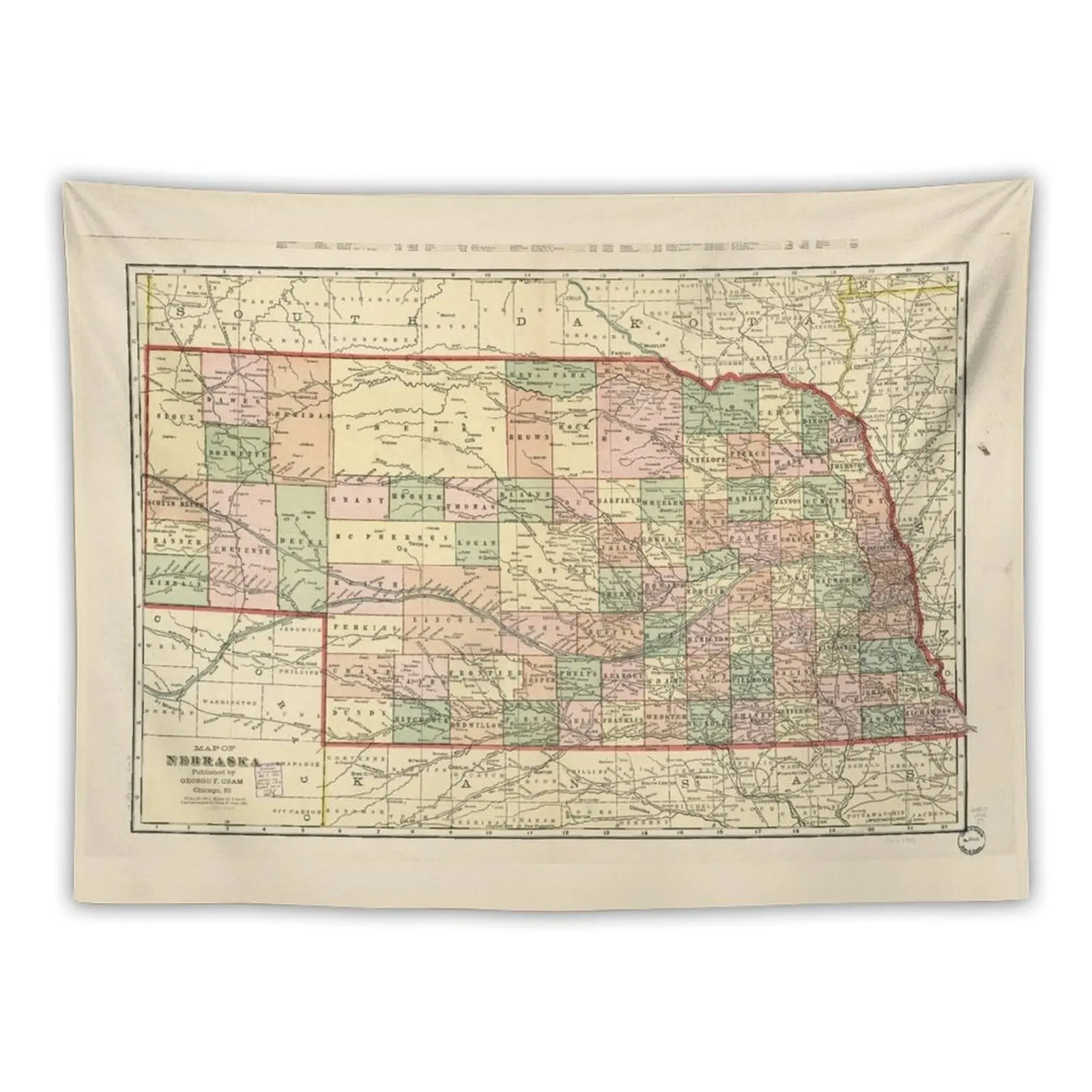 Map of Nebraska (1902) Tapestry For Bedroom Decorative Wall Tapestry