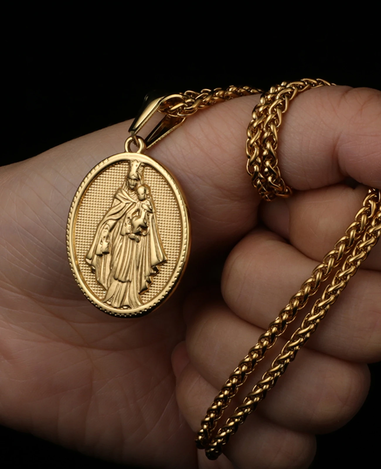 Collar de cadena con colgante de medalla de Nuestra Señora de Mt Carmel de acero inoxidable, amuleto de Virgen Del Carmen, joyería de protección para hombres y mujeres