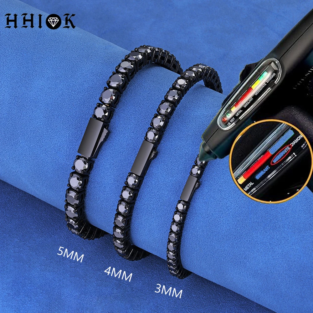 

HHIOK 3/4/5MM Black VVS1 Moissanite Tennis Bracelet Iced Out Stainless Steel Black Plated Fine Hip Hop Jewelry For Women Men