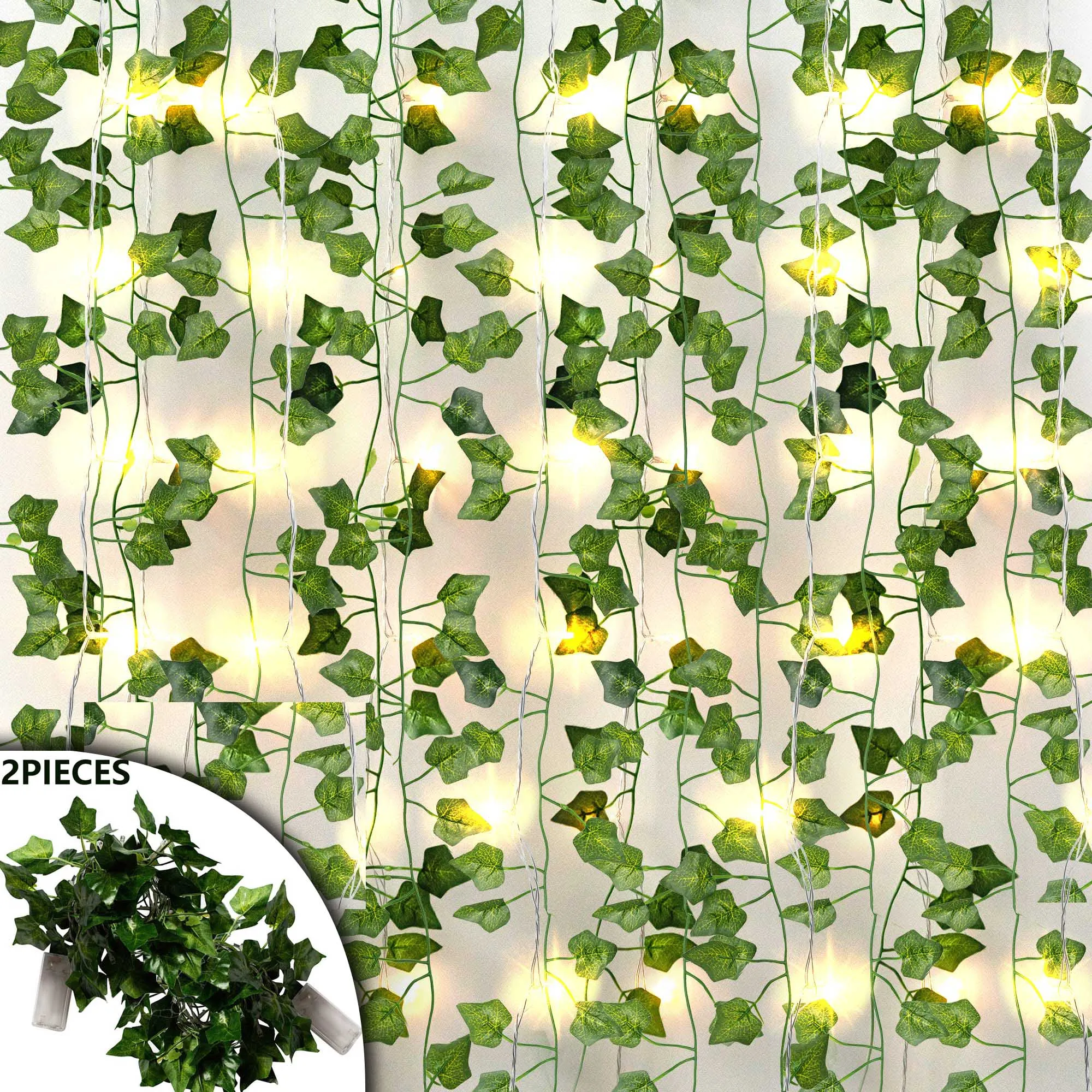 2X 20 LED Artificial Ivy String Lights Green Leaf Vine Fairy Lights Home Decorative Garland Lamp For Christmas Living Room Decor