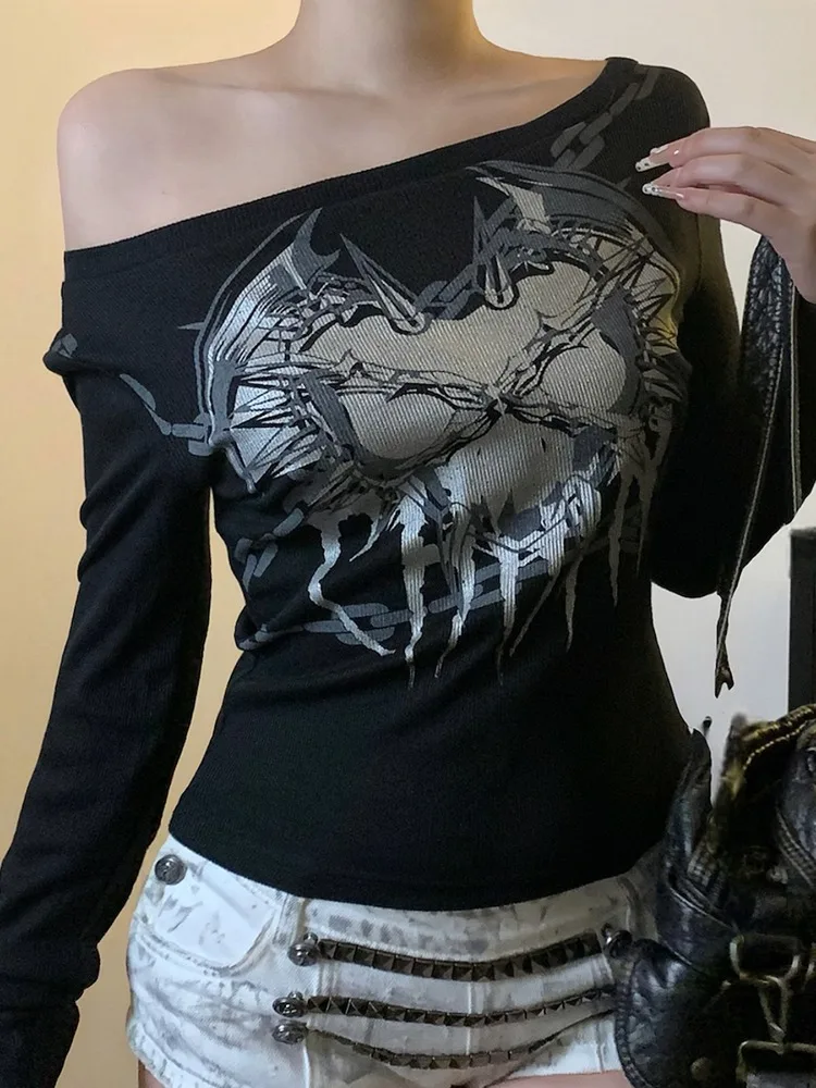 

AltGoth Cyber Punk Y2k Gothic T-shirt Women Streetwear Harajuku Dark Printed Long Sleeve Tee Tops Aesthetic Grunge Indie Clothes