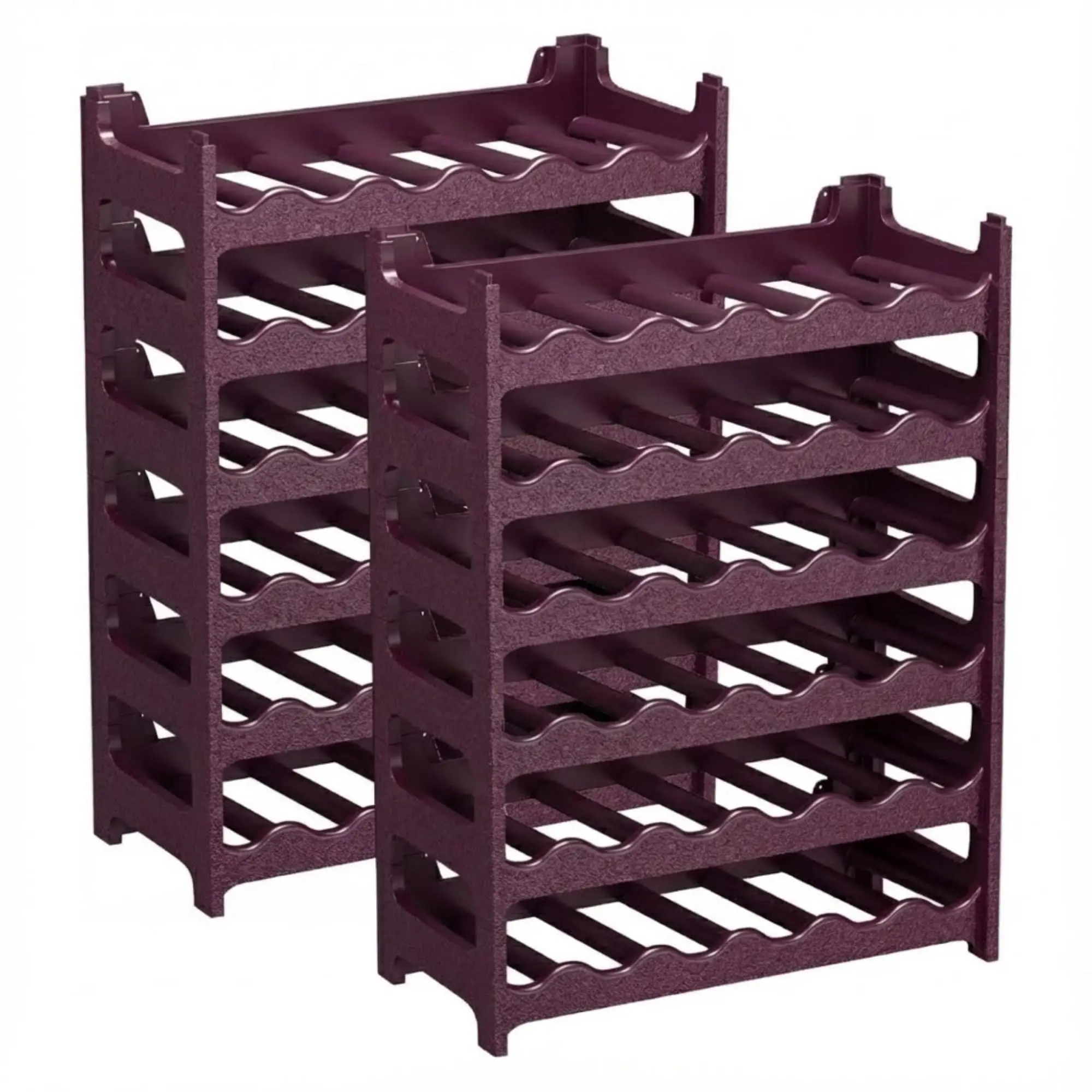 Support à Bouteilles Modulaire en Plastique Empilable pour Cave à Vin, Effet Peau Martelée, 6 Bouteilles par Module, Étagères Salvation - Rouge Bourgogne