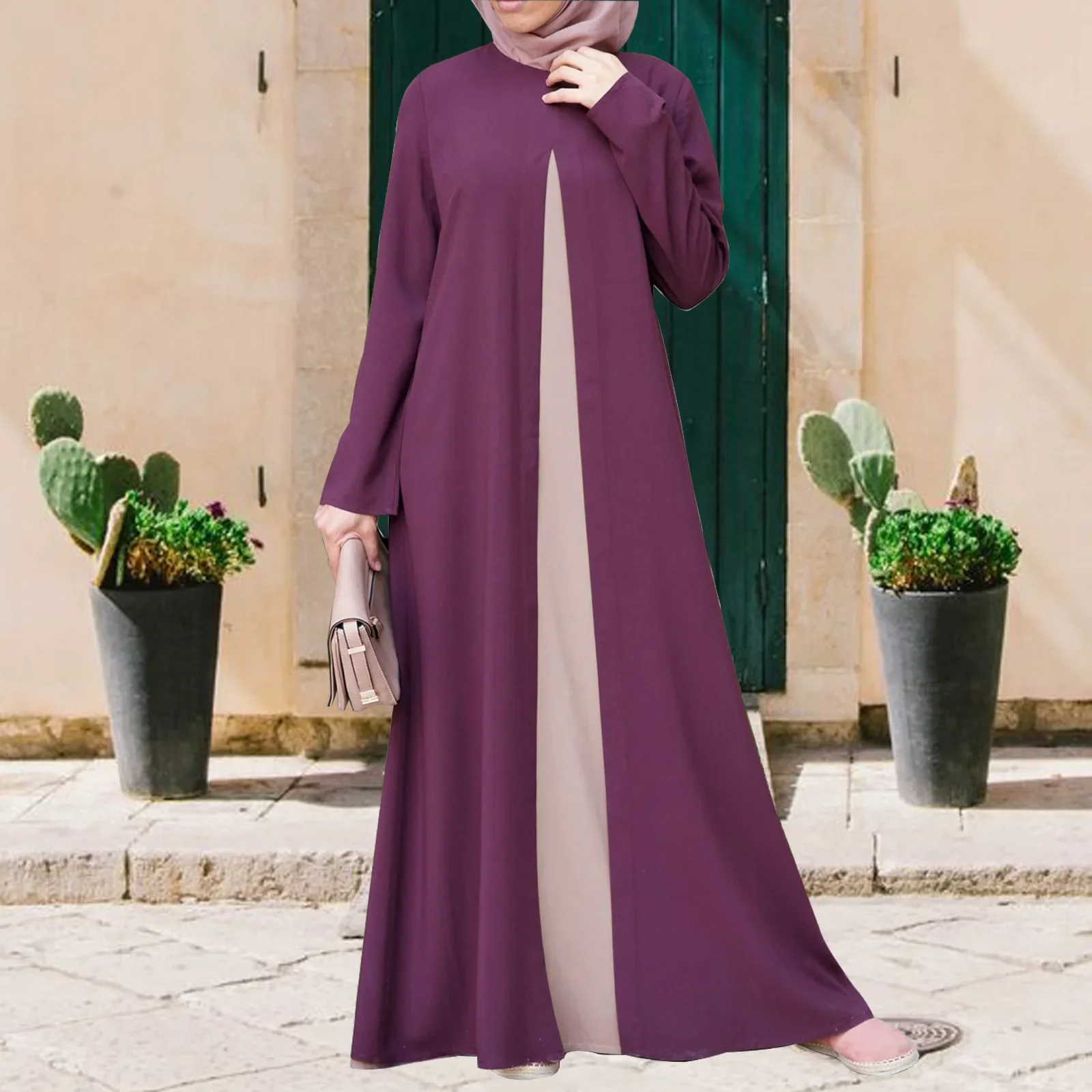 

Muslim Prayer Abaya Dubai Dress Loose Chiffon Abayas for Women Contrast Color Turkish Dresses Ramadan Islam Clothes Jilbab Robe