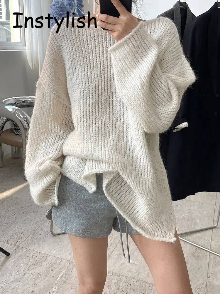 Women Elegant Sweater Korean Harajuku Loose Pullover Autumn Casual Solid Sweet Lovely Chic Jumper Simple Lazy Knitting Top