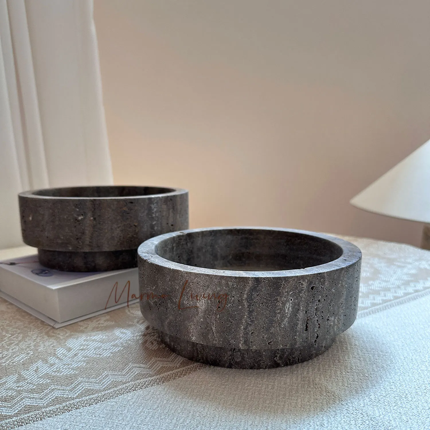 Modern Minimalist Round Stone Fruit Tray Home Decor for Living Room Coffee Table Dining Room
