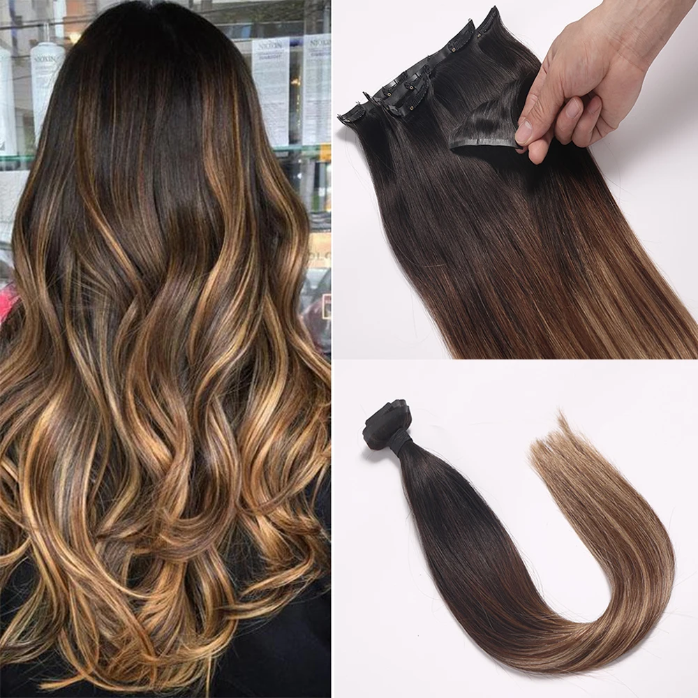 Shipping Fast Brazilian 100% Human Hair PU Clip In Hair Extension Seamless Straight Remy Hair Extensions Clip In Large Stock