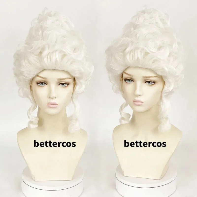 QQ 123 มารี อองตัวเนตคอสเพลย์วิกผมเครื่องแต่งกายเจ้าหญิงผมสังเคราะห์ทนความร้อนขนาดกลางหยิก + หมวกวิกผม