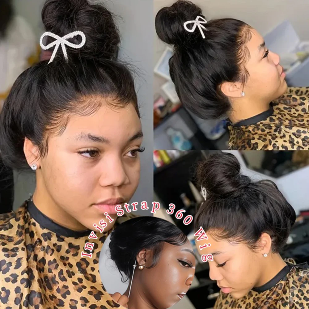 

Hidden Strap 360 Lace Front Human Hair Wig Pre Plucked Bone Straight Glueless HD Lace Wigs With 250 Density Drawstring Strap Wig