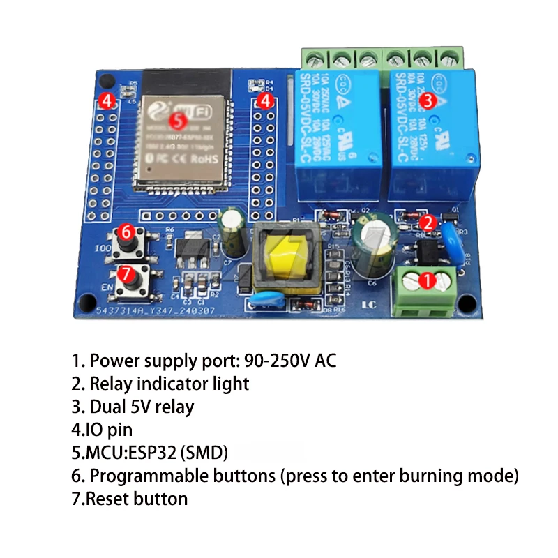 ESP32 WIFI Bluetooth BLE 1/2/4/8-Kanal-Relaismodul ESP32 Entwicklungsboard Zubehör AC220V/DC5-30V – Detail 16
