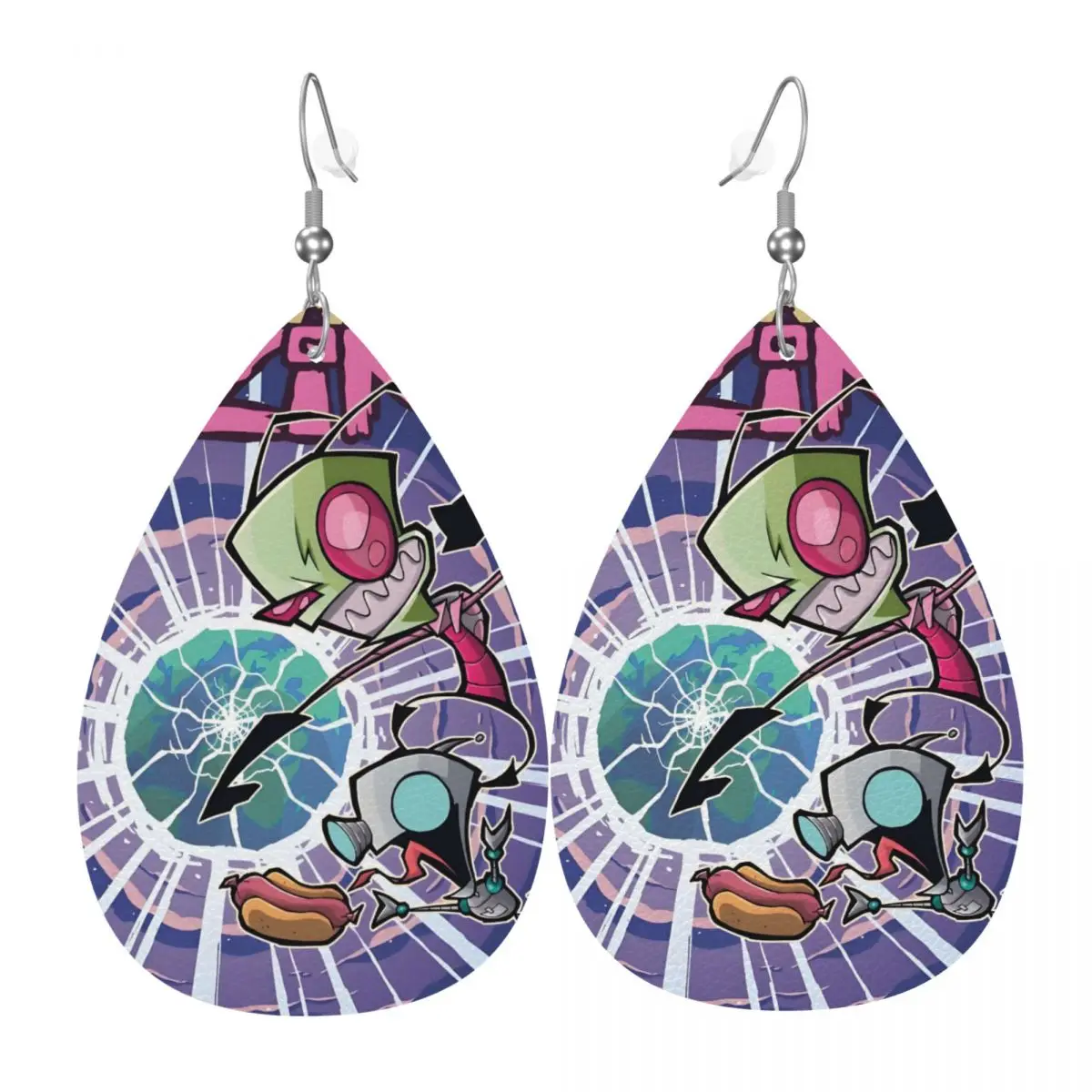 

Custom I-Invader Z-Zim Cartoon PVC Leather Earrings Dangle Earrings Jewelry For Women For Wife Mother Gift