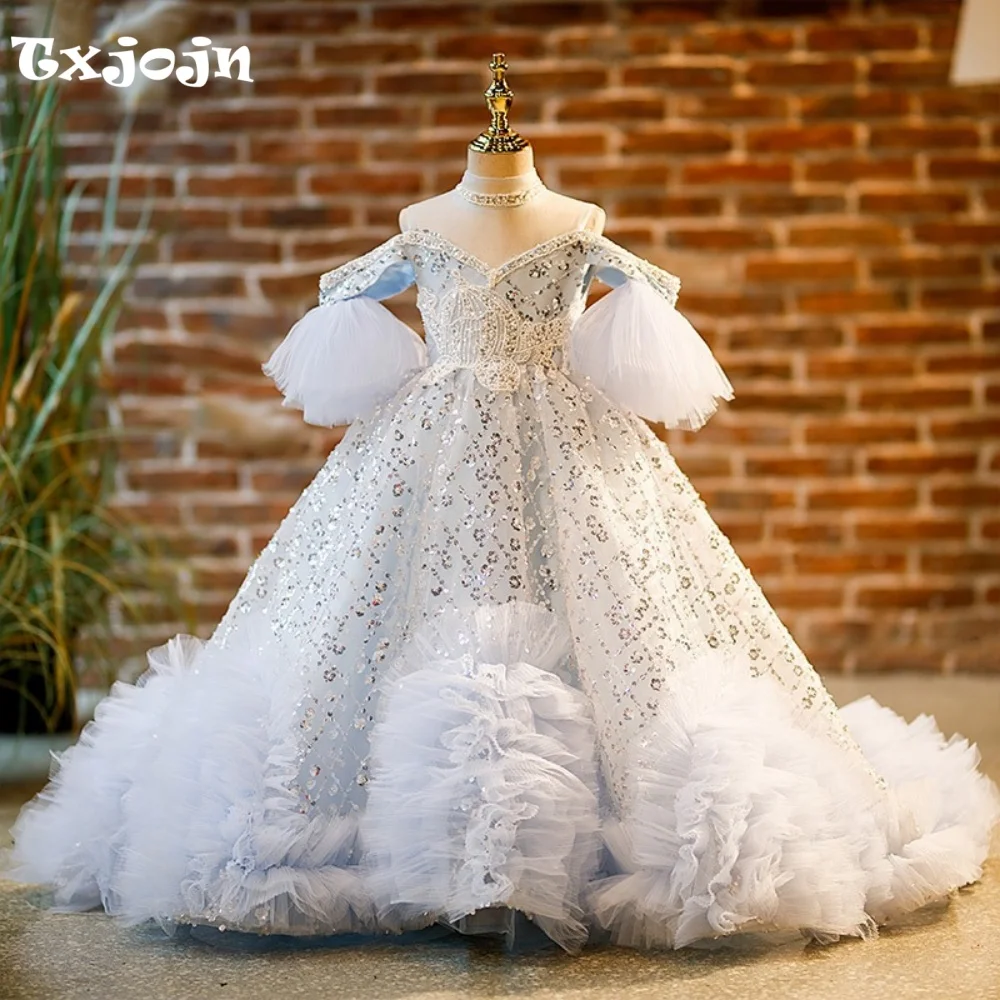 Luxury Girl's Ball Gown Flower Girl Wedding Christmas Princess Dress Kid Vestido Piano Performance Birthday Party Clothes 3-16Y