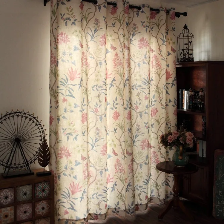 

1PCS American Floral Countryside Long Curtains for Kitchen Living Room Curtains Hooks Window Valance Cotton Line Curtain
