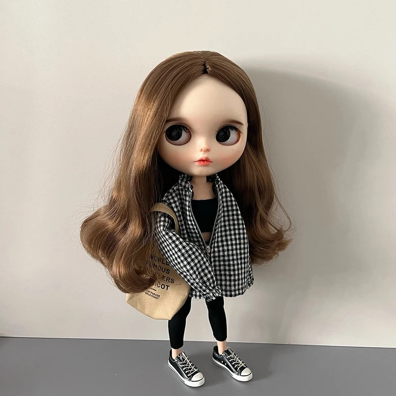 New Arrival Blythe Doll Clothes Plaid Coat Oversize Jacket and Yoga Pants Casual Tops for Blyth Pullip OB24 1/6 Dolls Accessori