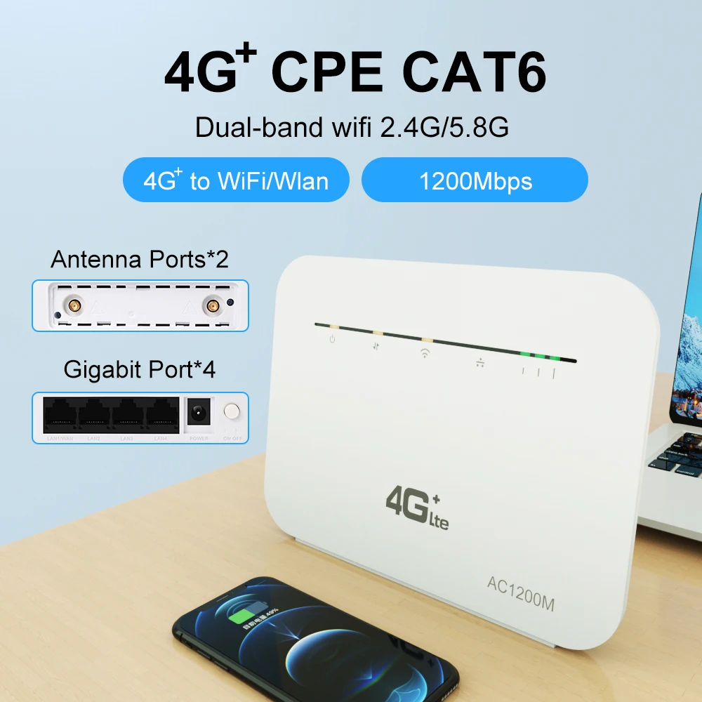 Benton odblokuj bezprzewodowy Router 5G CPE Cat 6 wzmacniacz sygnału Wifi AC1200 Modem 4G + 1200Mmbps Gigabit Lan wzmocnienie anteny Port karty SIM