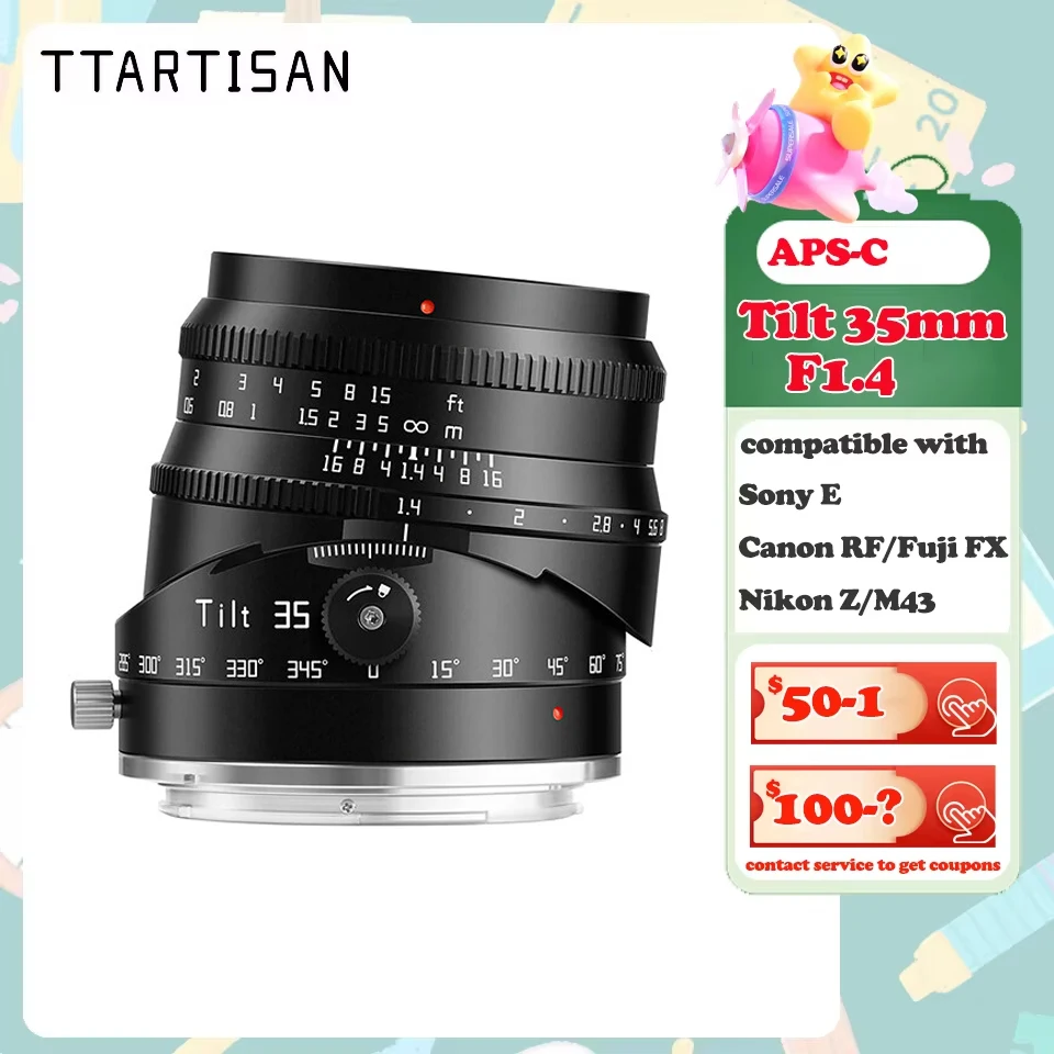 TTArtisan Lente Inclinable 35mm F1.4 APS-C MF 360 °   Lente de cambio giratoria para Sony A7M2 ZVE-10 Fuji X-T3 Nikon Z50II Canon R7 Olympus