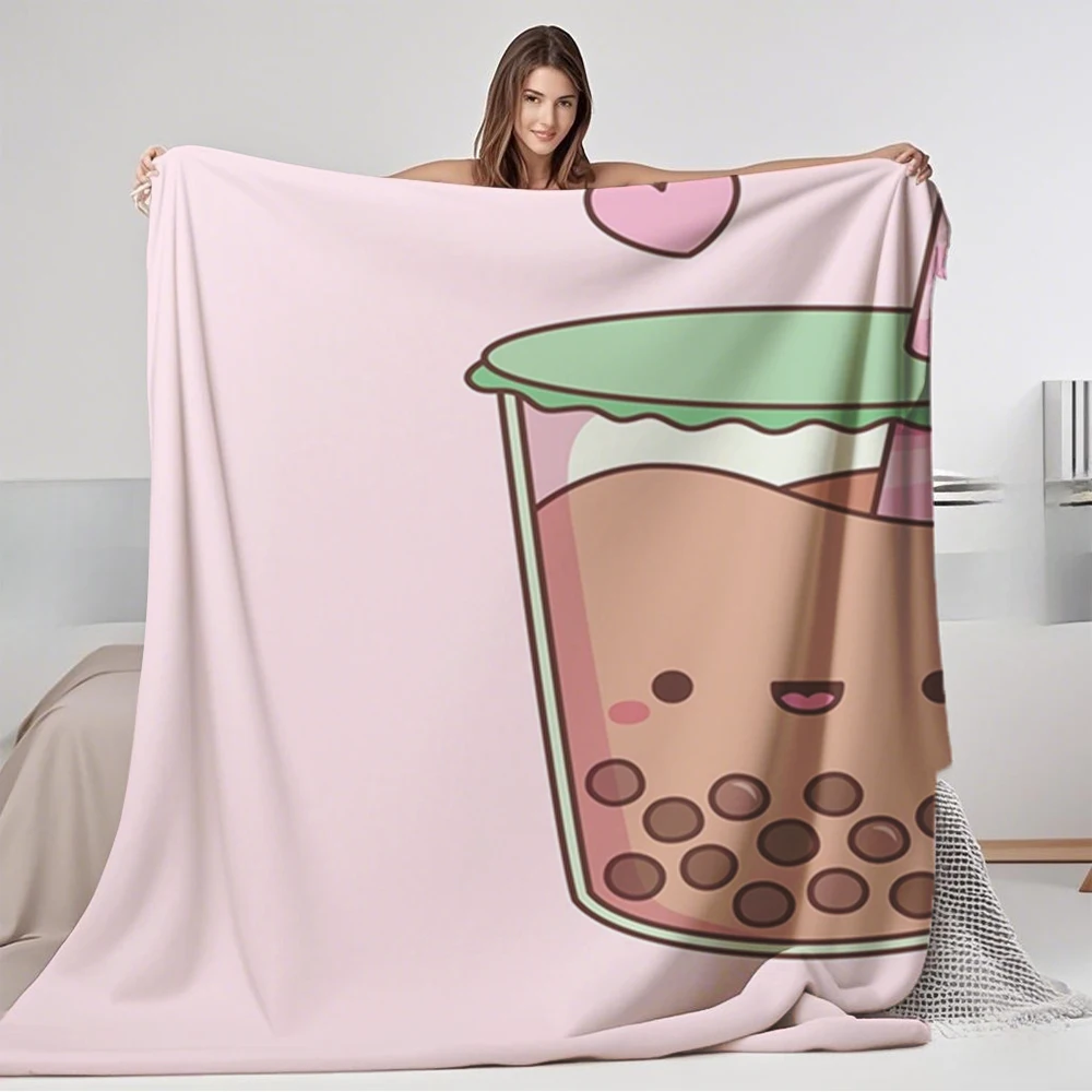 

Scandinavian Design Flannel Bed Blanket Cute Boba Tea Love Quilted Bed Runner Quilt Eco-friendly Wrinkle-resistant Blankets