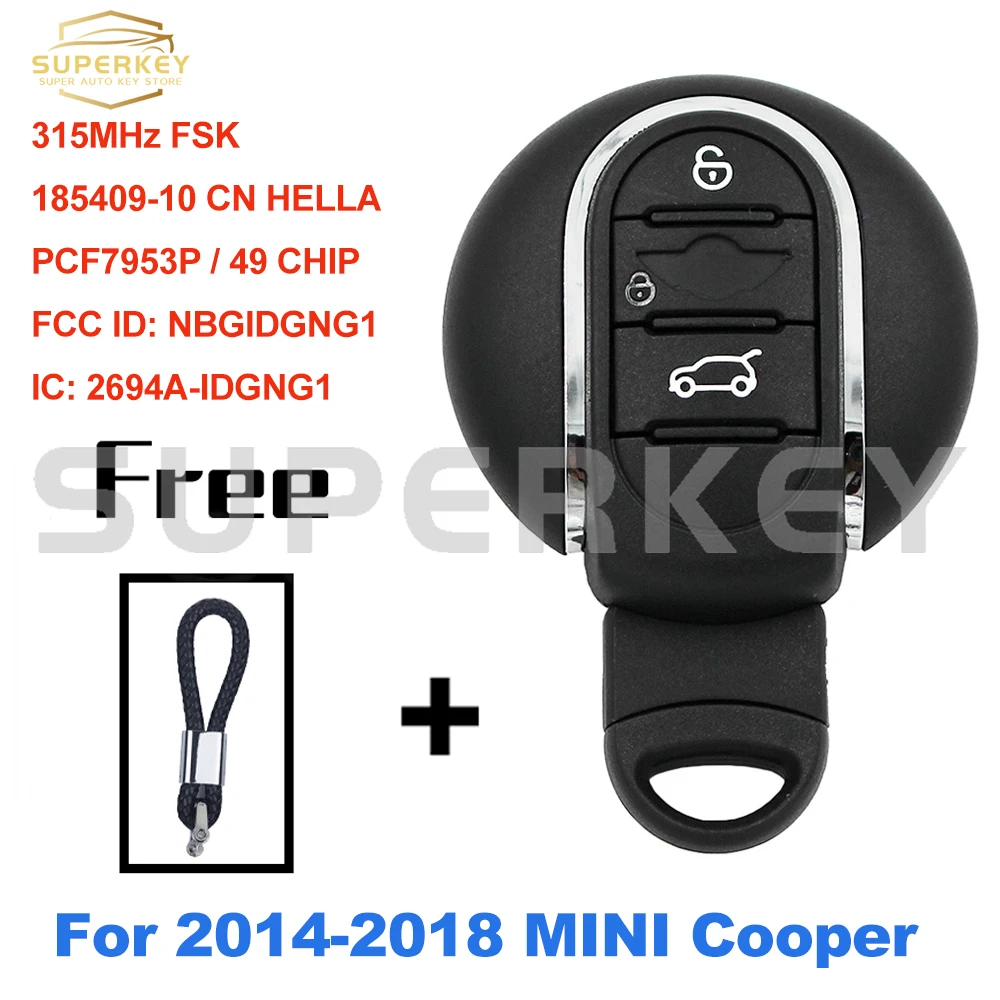 

SUPERKEY For 2014 2015 2016 2017 2018 MINI Cooper F-series F55 F56 OEM Shell NBGIDGNG1 Keyless Smart Car Key 315 433MHz 49 Chip