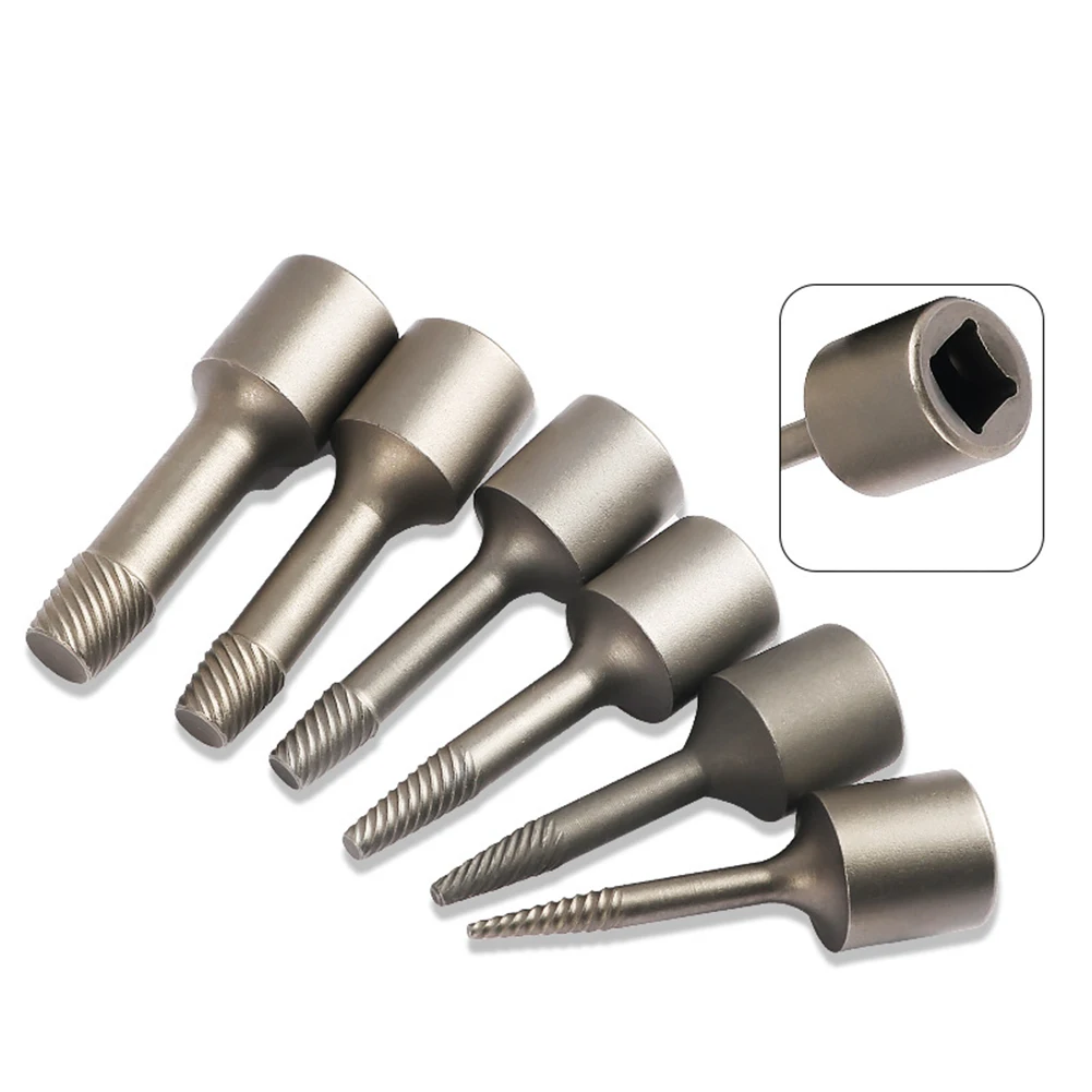 

6PCS Screw Extractor Set Broken Screws 3/8" Drive 2-10mm Removal Tool Spiral Anti Slip Sleeve Damaged Nut Bolt Screw Extractor