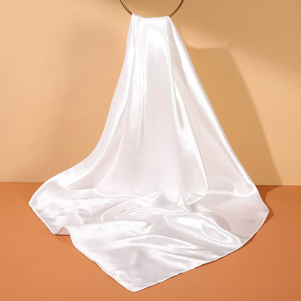 90cm*90cm 단색 새틴 스퀘어 헤드 스카프 여성 패션 스퀘어 헤드 랩 숄 스카프 푸라르 히잡 넥커치프 반다나