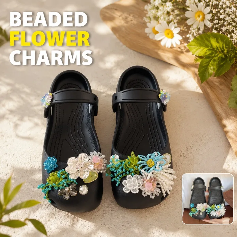 Boho Style Handmade Beaded Daisy Flower Shoe Charms Set, Removable Garden Shoe Clips, Decorative DIY Ornaments for Hole Clogs