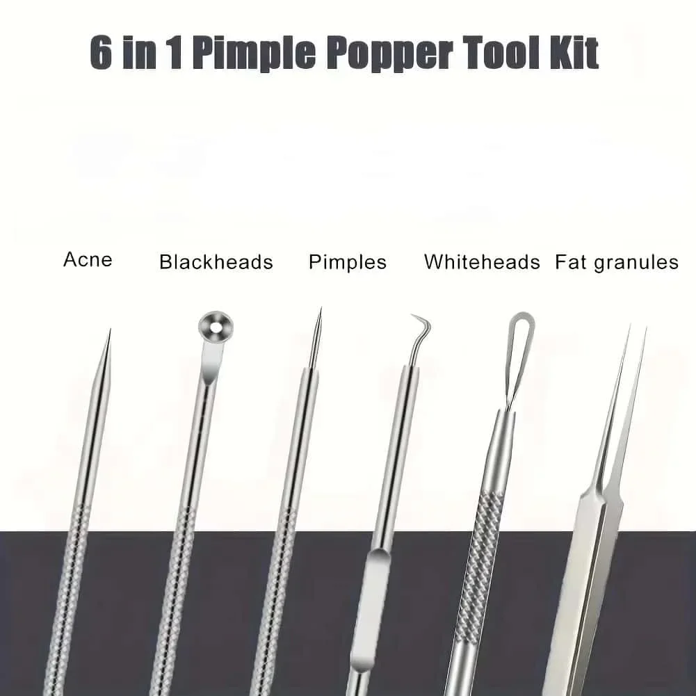 6-delige ultra-precieze puistjespincetset - Pro Acne- en mee-eterverwijderingstool - voor effectieve gezichtsverzorging en huidzuivering