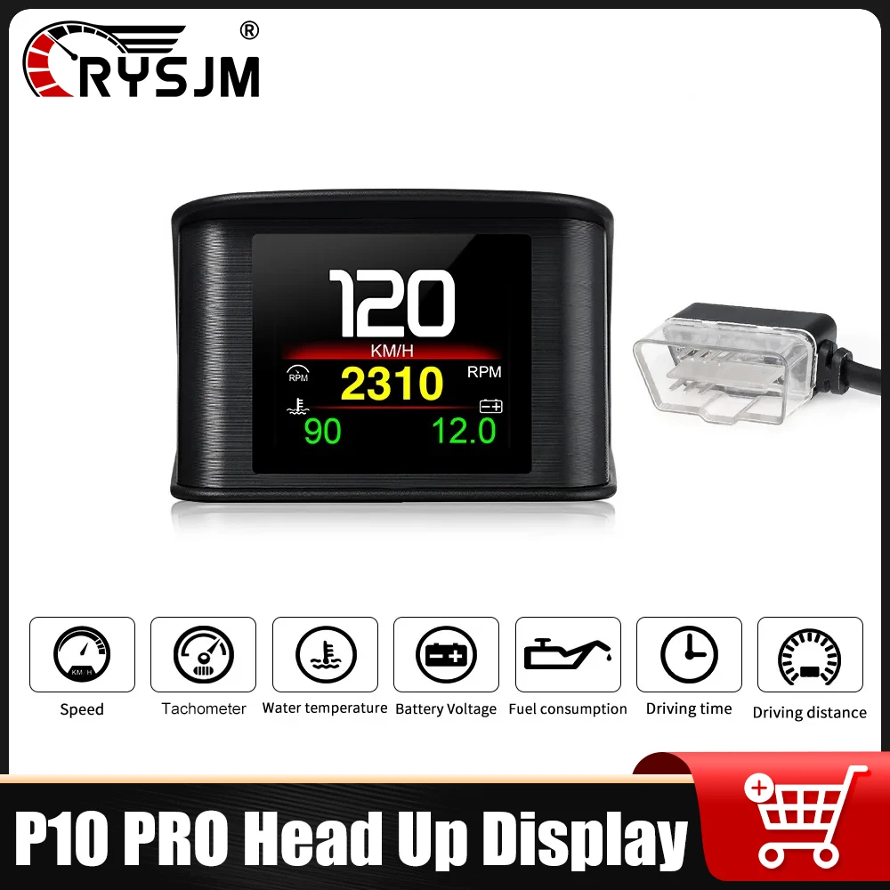 

P10 PRO Новый OBD HUD дисплей на лобовое стекло для автомобиля, OBD2, спидометр, тахометр, датчик температуры воды, с функцией оповещения о превышении скорости, автомобильные электронные аксессуары