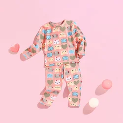 Lovely Cartoon Pattern Long Sleeves T-shirts Pants Pajamas Sets for Baby Kids Boys Girls Cotton Soft Loose Night Sleepwear Suits