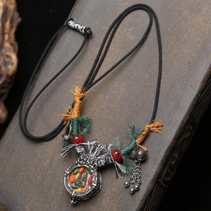 

Tibetan-style woven rope necklace with Zhakiram Yellow Wealth God Gahu box pendant accessory sweater chain jewelry