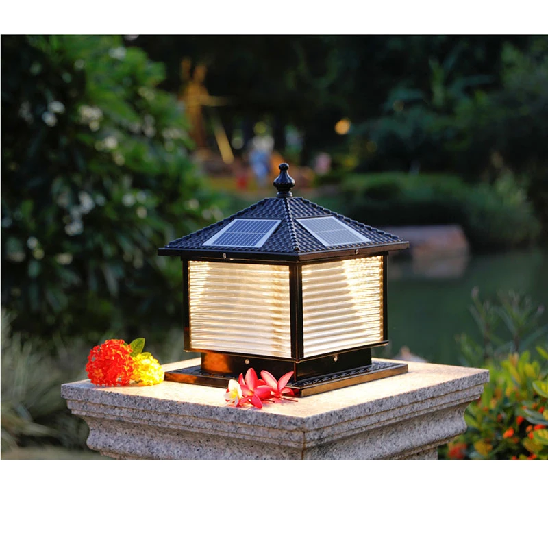 BELLE Solar Post Lamp LED Outdoor Creative Striped Glass Simple Pillar Light Waterproof IP65 for Home Villa Courtyard