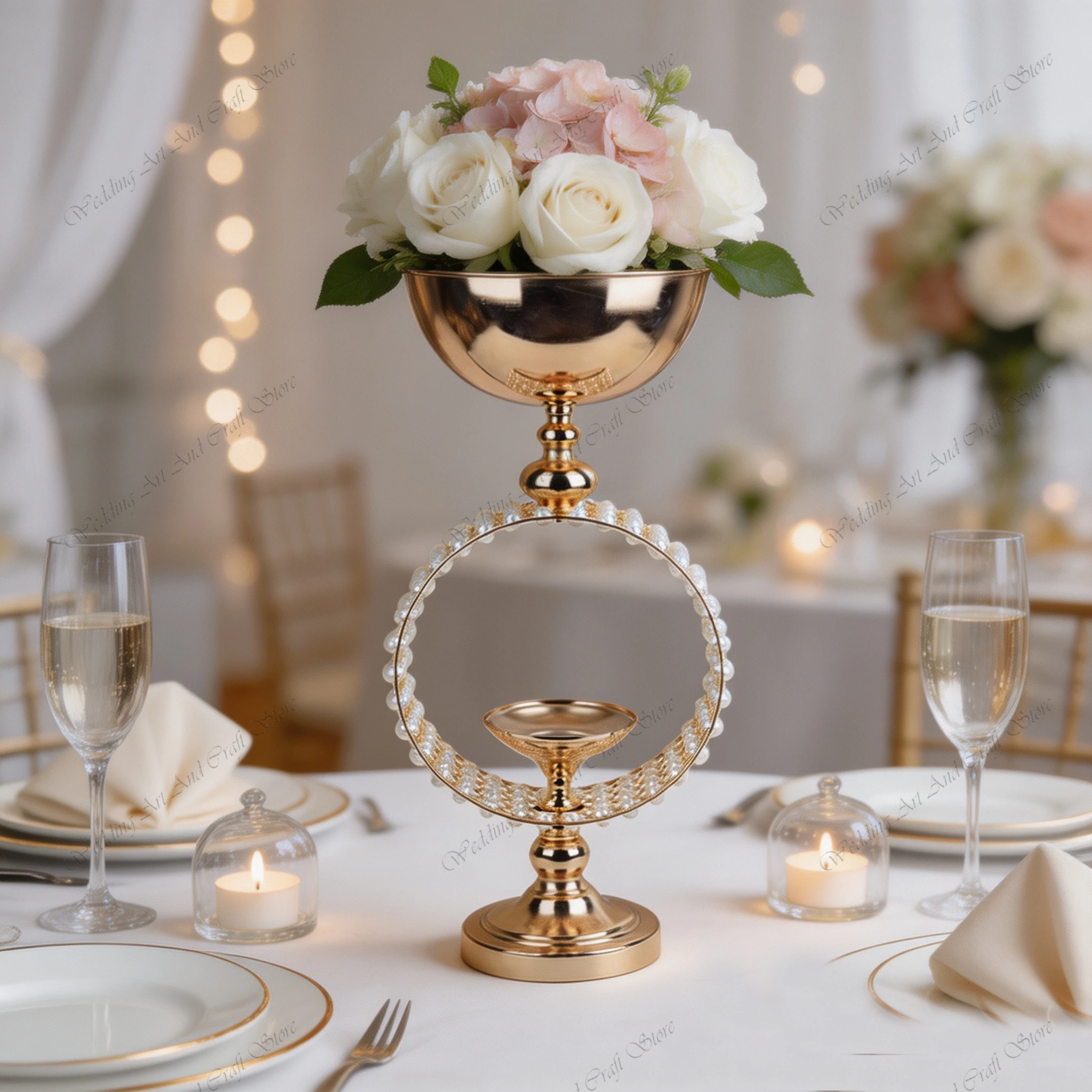10pcs f30 58-80cm Luxury Gold Electroplated Iron Art Hoop ABS Pearl Metal Vase Wedding Party Banquet Backdrop Decor Prop ivy1263