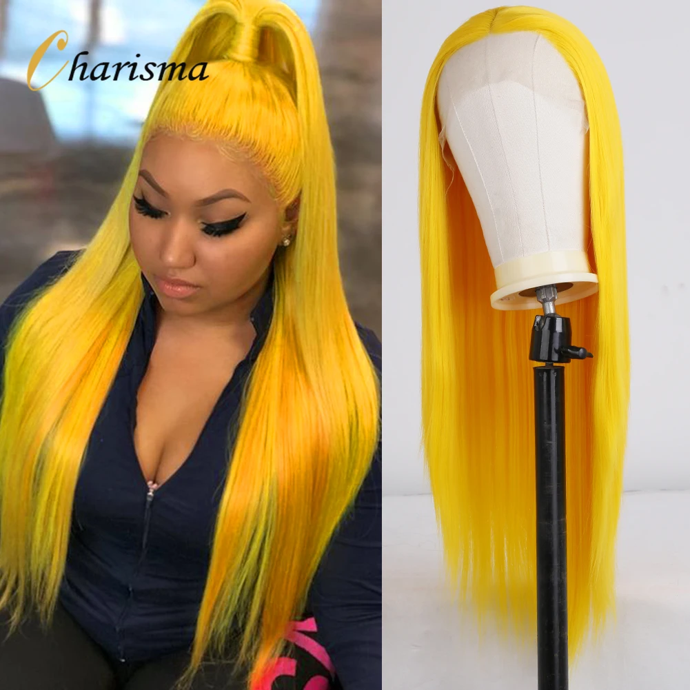 

Charisma Long Silk Straight Synthetic Lace Front Wig For Women Yellow Lace Frontal Wig Heat Resistant Fiber Hair Lace Wigs