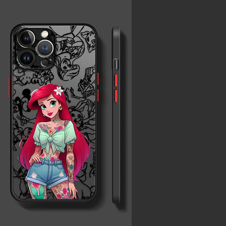 Casing Penutup TPU untuk iPhone 7 8 SE 11 12 13 Pro Max 16e 14 15 16 Plus XR XS 12 Mini Disney Tato Ariel Princess
