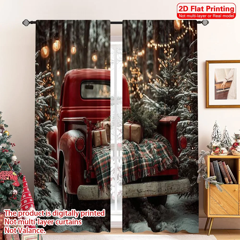 

2pcs 2D flat printing Merry Christmas Curtain red pickup gift Versatile Fabric Without Electricity Spring Party & Holiday Decor