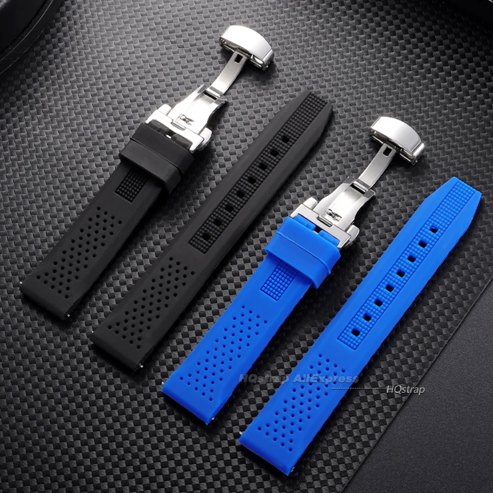 Silicone Watch Strap 16mm 18mm 20mm 22mm 24mm Universal Porous Breathable Bracelet Quick Release Soft Butterfly Buckle Wristband