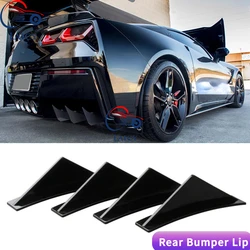 LAICY For Chevy Corvette C7 Z06 GS 14-19 Car Rear Bumper Lip Rear Diffuser Shark Fins Curved Spoiler Lip Wing Splitter 4 Fin