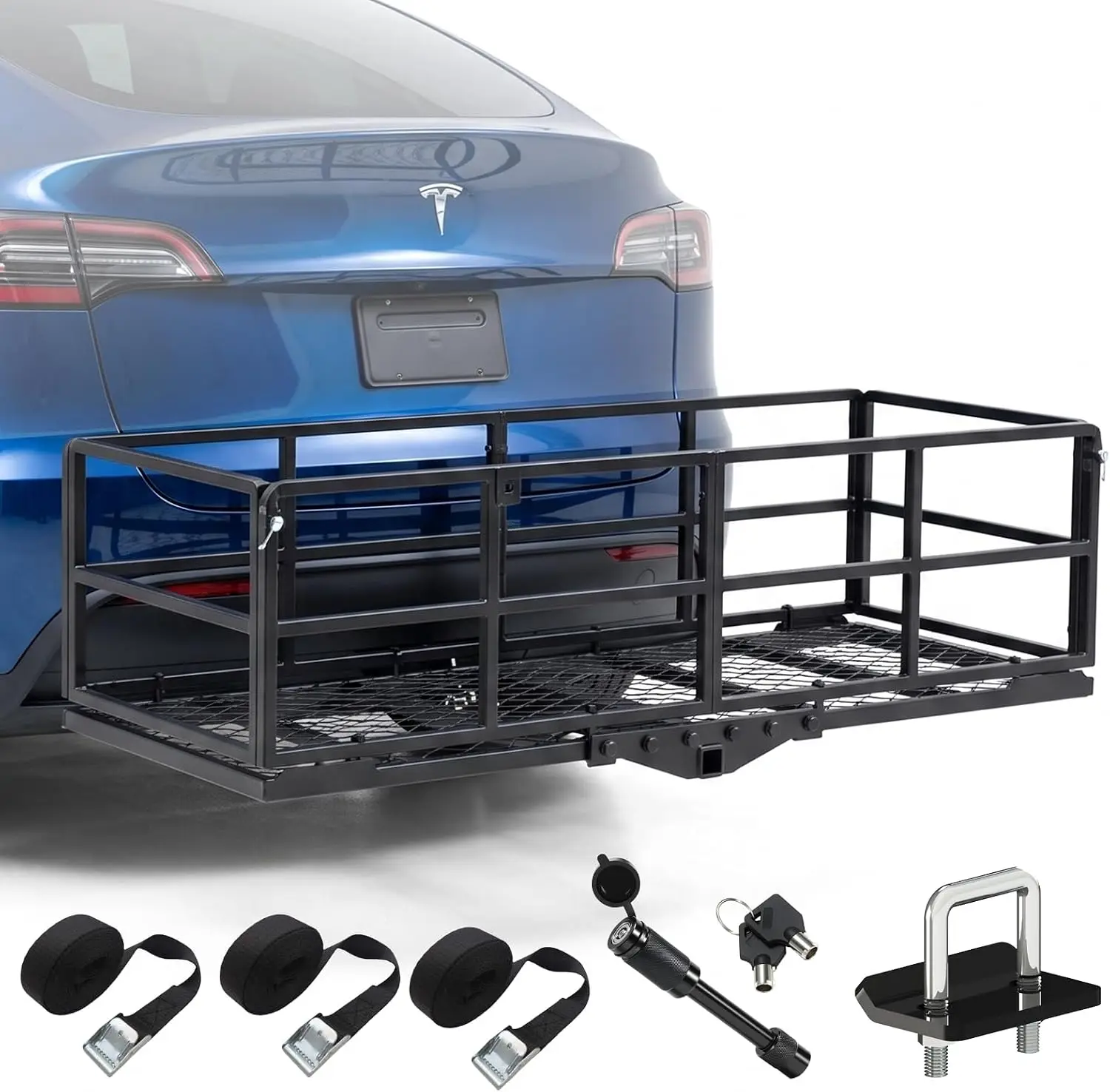 61 x 25 x 16 Inch Foldable Hitch Cargo Carrier for 2 Inch Hitch Receiver | 500 Lbs Load Capacity, Multiple-Tightener Anti Rattle