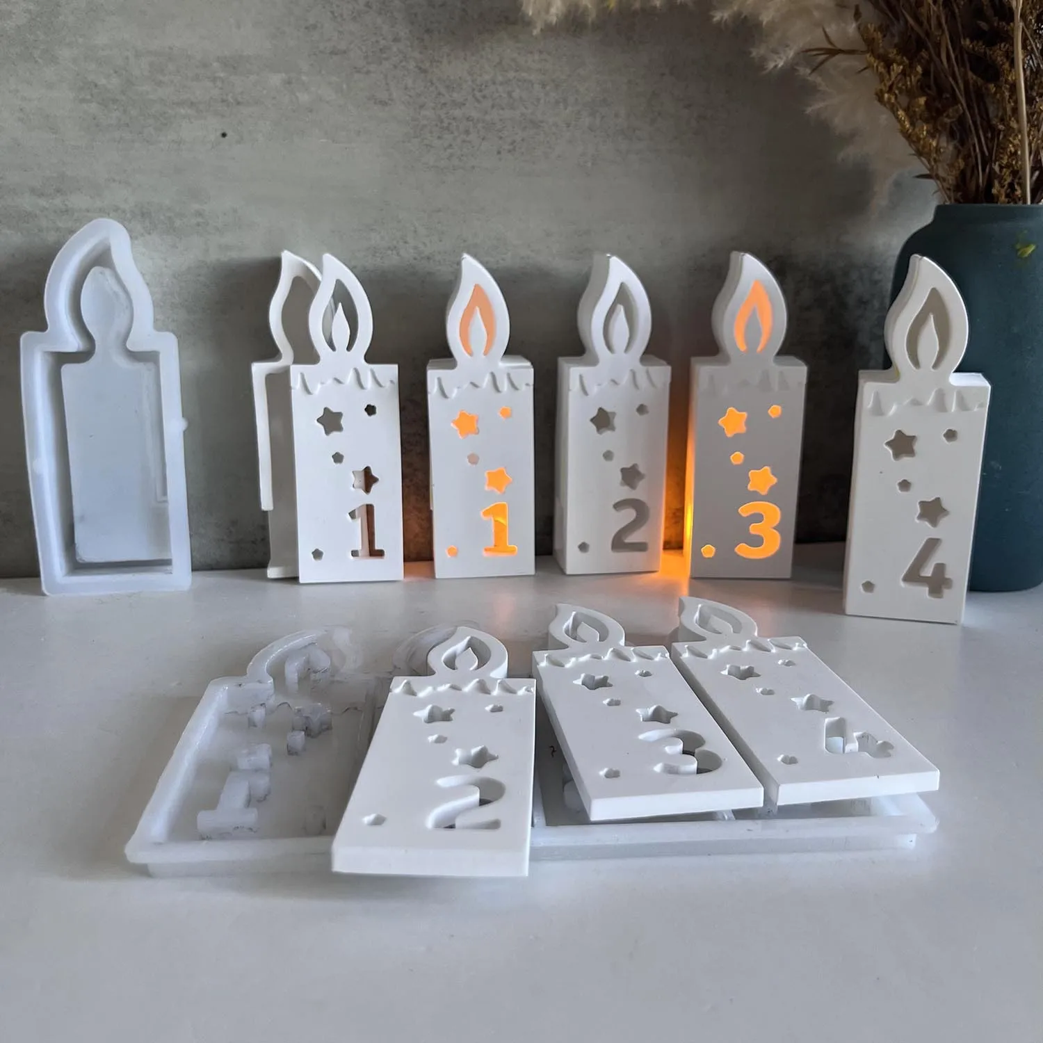 Digital1/34 Candle Shape Atmosphere Lamp Silicone Mold A Set Of Digital Candle Decoration Molds Birthday Festival Gypsum Mold