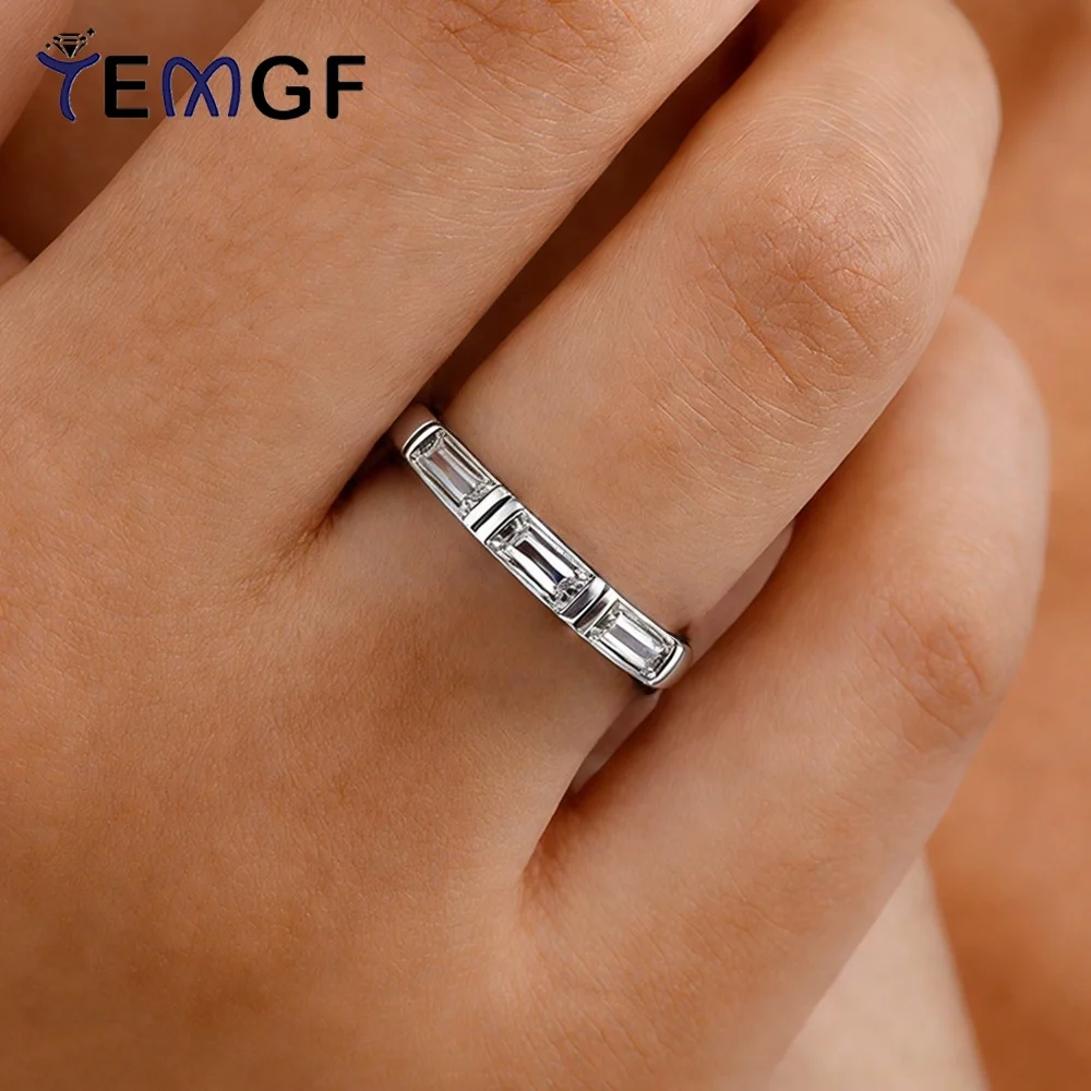 

TEMGF 1.8CTTW Moissanite Ring for Women Men S925 Sterling Silver Simple Tail Ring Lab Rectangle Shape Diamonds Fine Jewelry
