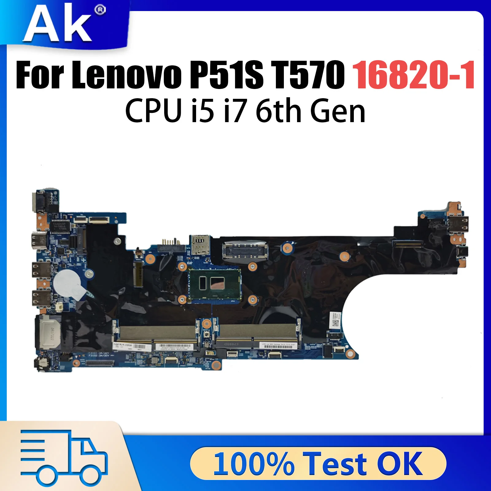 For LENOVO P51S T570 Notebook Mainboard 16820-1 with I5 i7 6th Gen CPU 01ER445 01ER461 Laptop Motherboard Full Tested