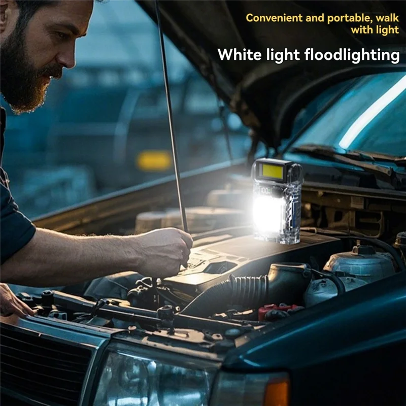 ABVA-USB Rechargeable EDC Flashlight Portable Mini LED Flashlight Battery Display Magnetic Working Light Fishing Torch