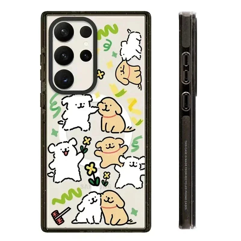 

Cute Dog Friend MagSafe Acrylic Black Border Case for Samsung Galaxy S22 Ultra S23 Ultra S24 Ultra Shell