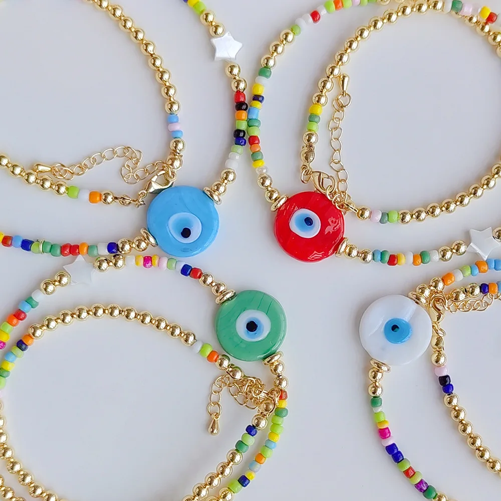 

Beaded necklace Originality Pendant Eye Bohemia Hand weaving Gradient color Female Adjustable Trend Simple Rice bead necklace