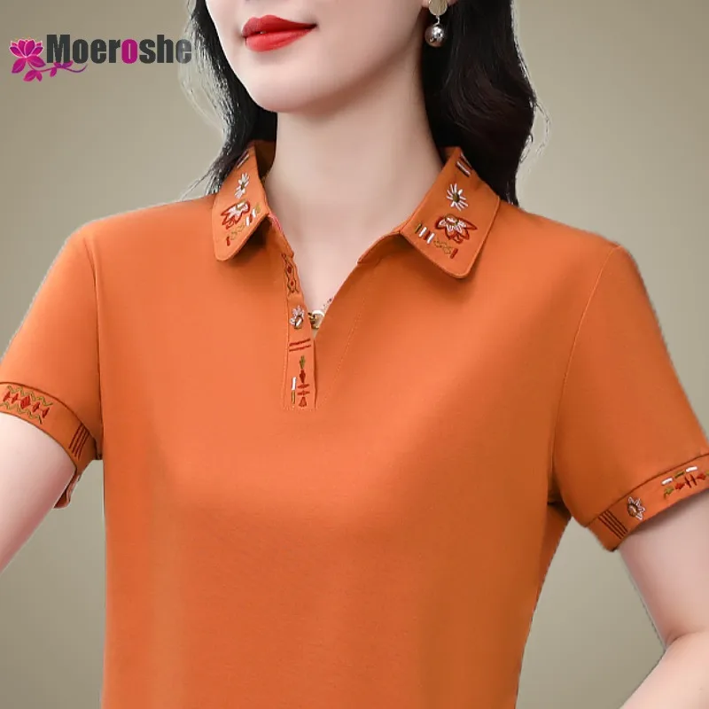 Summer Women's Embroidered Polo Shirt T-shirt Top Youthful Woman Clothes Tops Shirts Basic T-shirts Golf Clothing Pulovers Lady