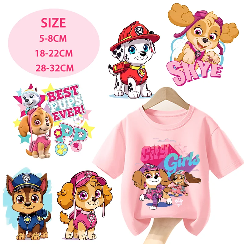 

Paw Patrols Heat Transfer Sticker T-shirt Hats DIY Chase Skye Rubble Kawaii Patch Iron Transfer Hot Thermal Sticker Decal Gifts